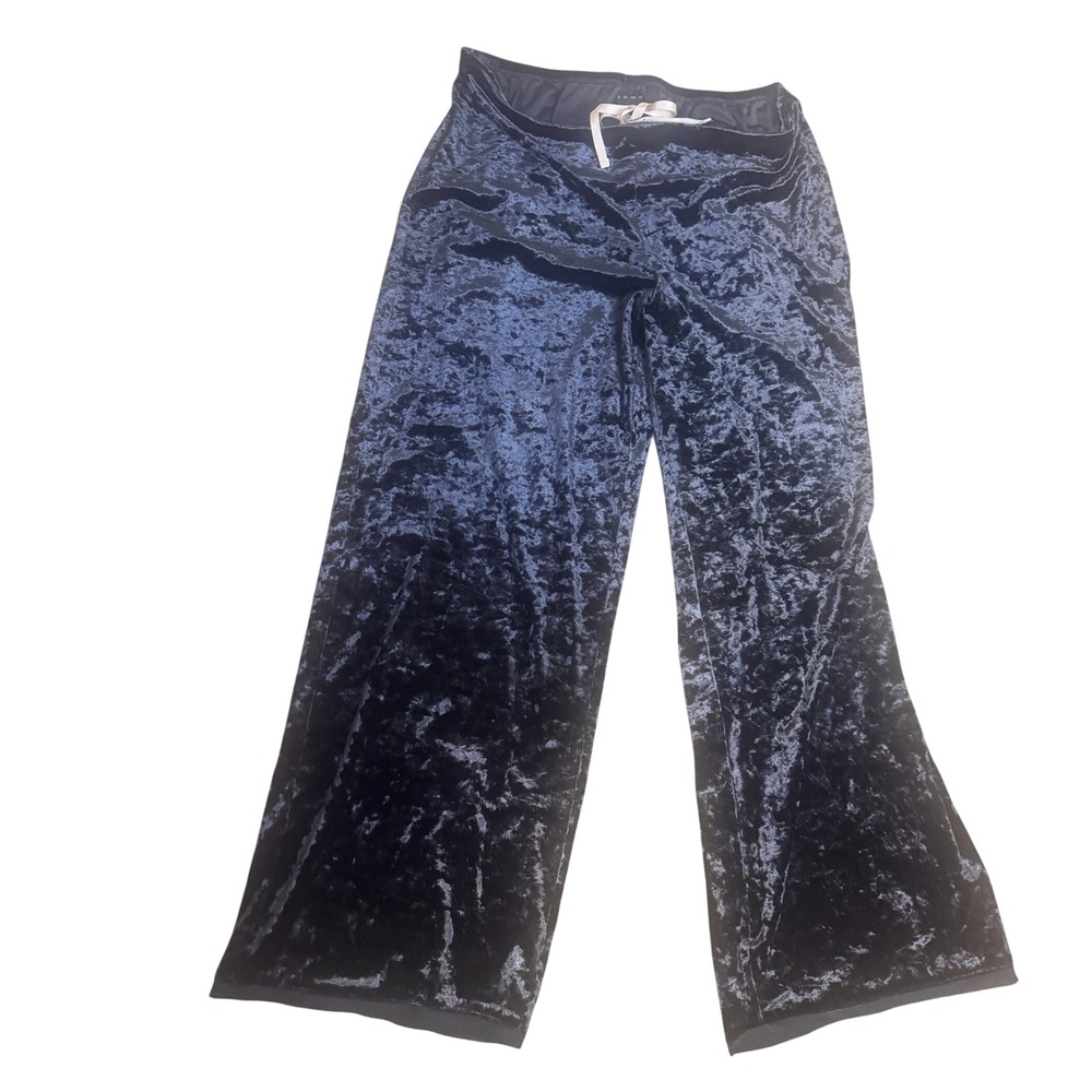 Soma Black Crushed Velvet Lounge Pajama Pants Wide Leg Large Drawstring Luxe